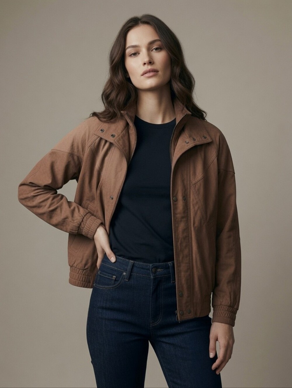 Vintage Wilson's 100% Leather Lined Bomber Jacket 90s Brown Tan Womens Large